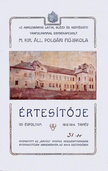 Az abrudbányai polgári 1913/14-es értesítő