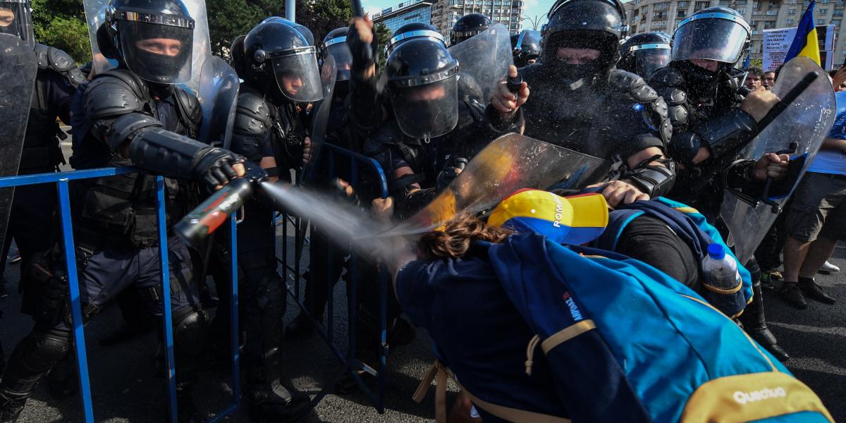 Bukaresti kormányellenes tüntetés, 2018 augusztus 10-én.