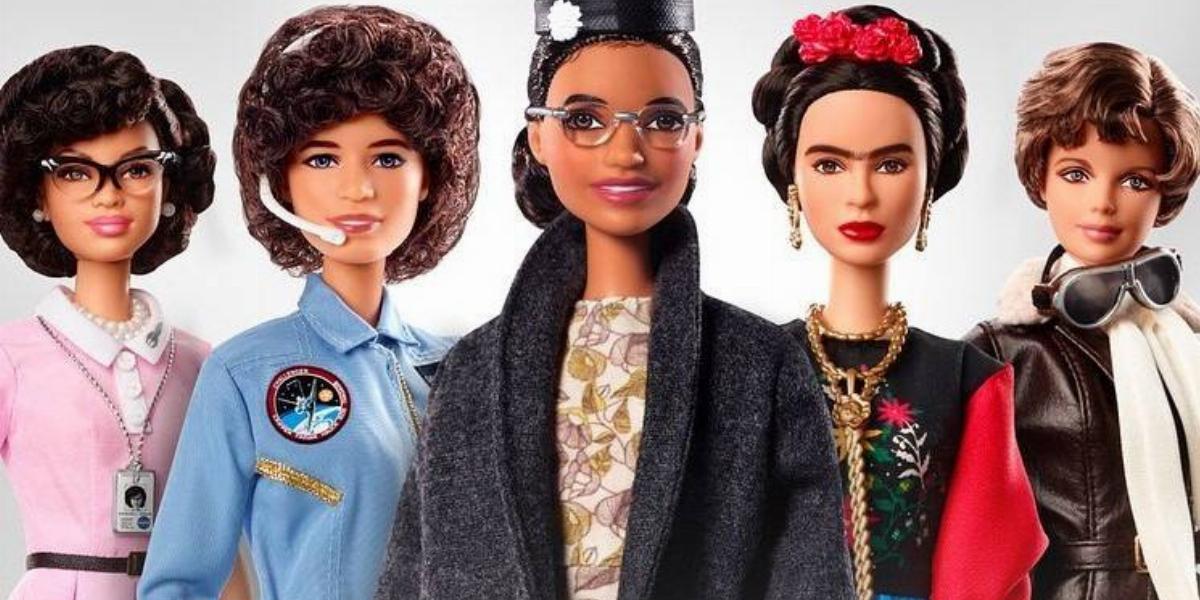 Balról jobbra: Katherine Johnson, Sally Ride, Rosa Parks, Frida Kahlo, Amelia Earhart