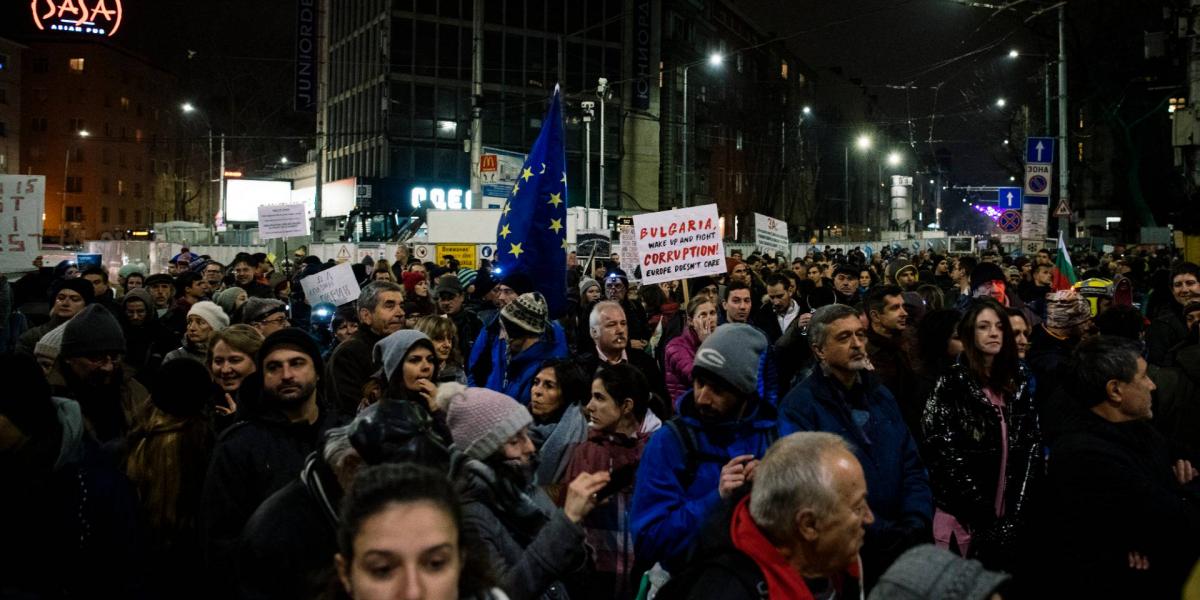 Korrupció ellenes tüntetés Szófiában 2018 januárjában