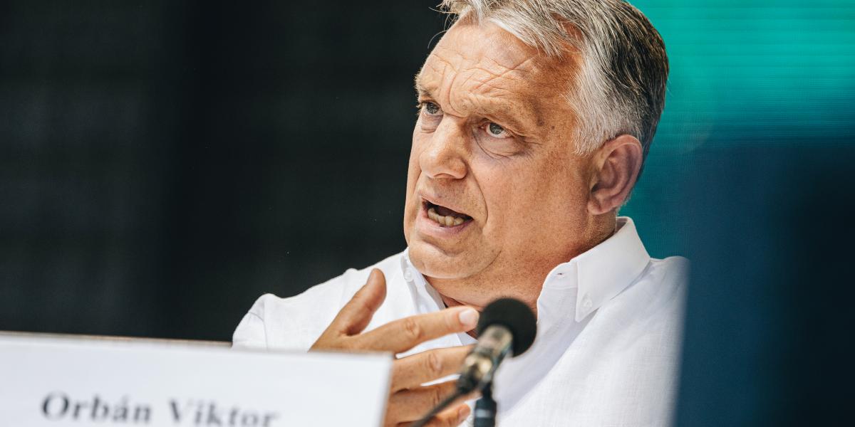 Orbán Viktor 2023. július 23-án a tusnádfürdői előadása alatt