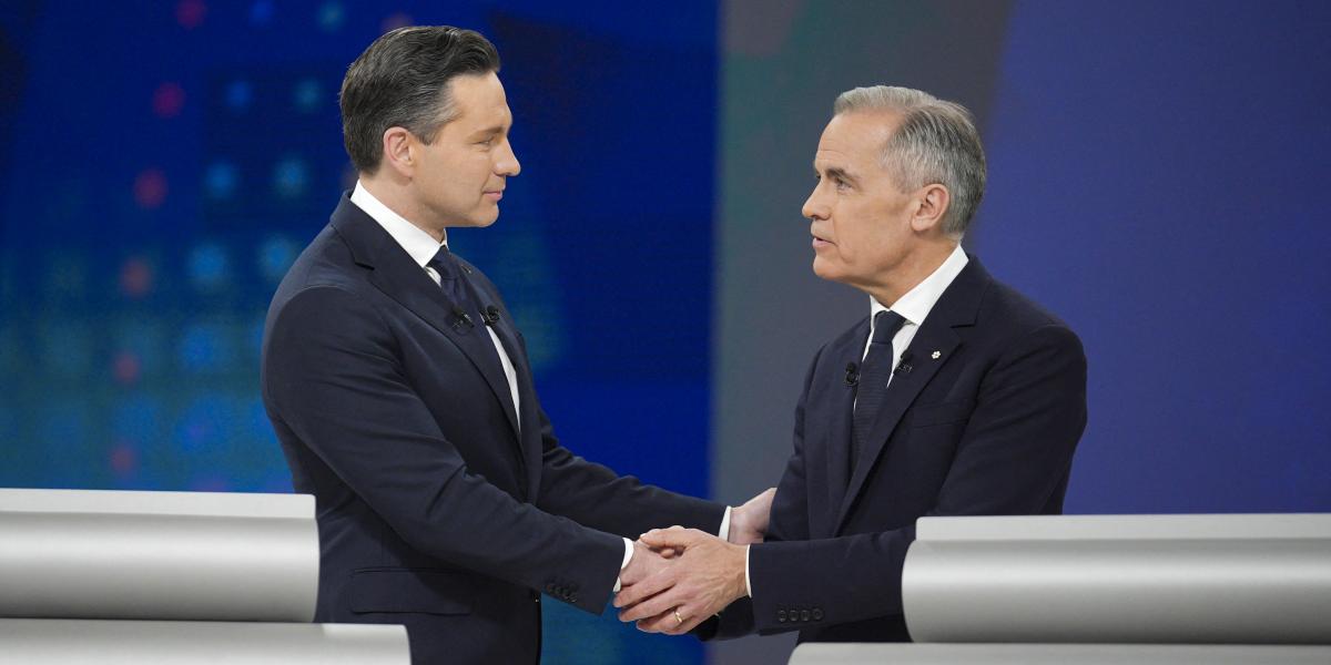 Pierre Poilievre és Mark Carney egy április 17-i televíziós vita után