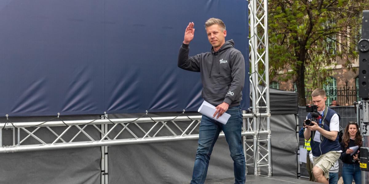 Magyar Péter a Nemzet Hangja  eredményváróján Budapesten április 13-án 
