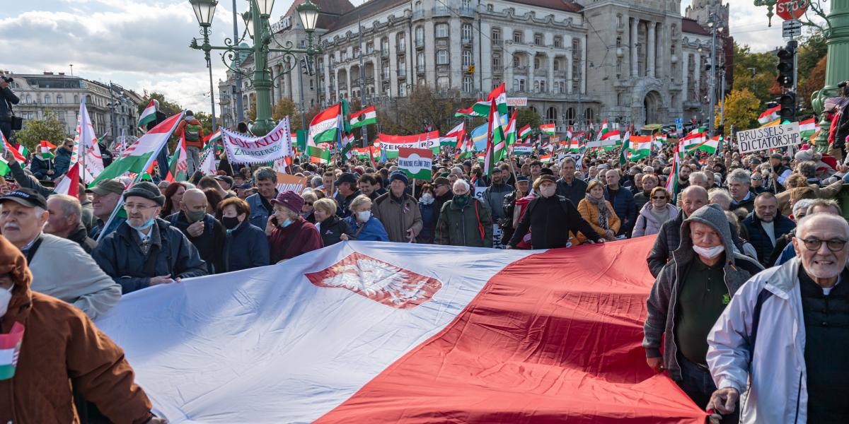 Lengyelek a fideszes Békemeneten 2021. október 23-án
