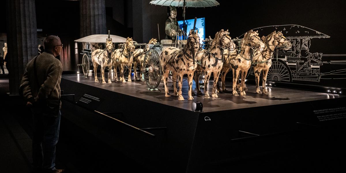 Az első császár túlvilágra vivő két lovas kocsija is bekerült sírjába, ezek pontos másolatai láthatók a kiállításon