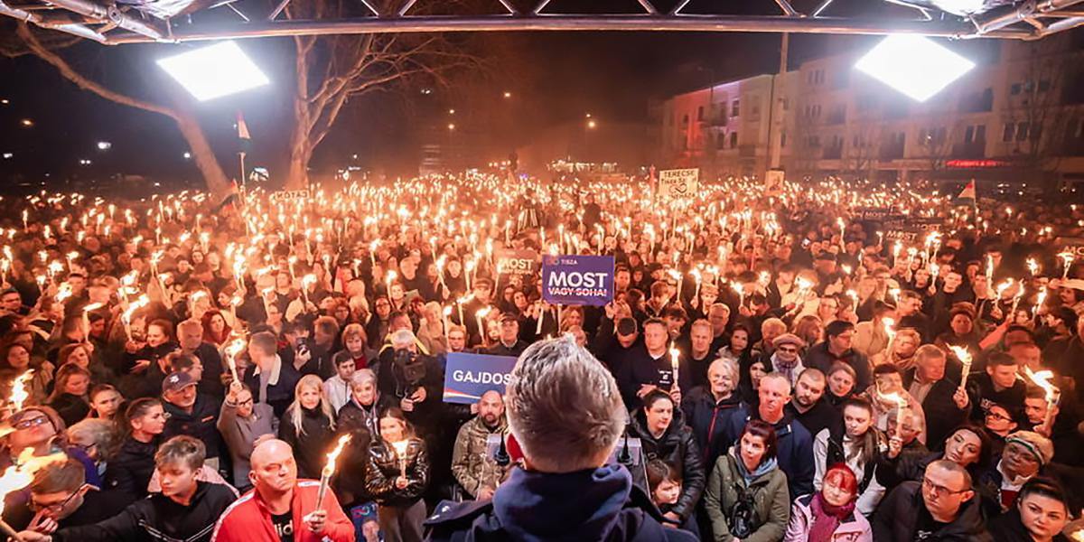Magyar Péter Nyíregyházán március 23-án.