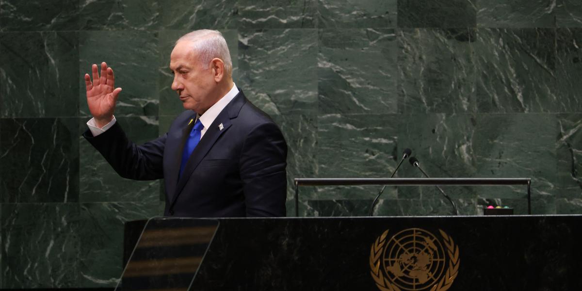 Benjamin Netanjahu 2024. szeptember 27-én az ENSZ-ben