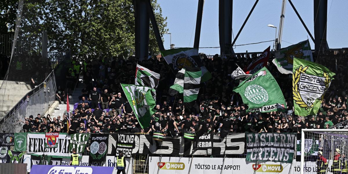 A Ferencváros szurkolói a labdarúgó Fizz Liga 32. fordulójában játszott Újpest FC - Ferencvárosi TC mérkőzésen a Szusza Ferenc Stadionban 2026. május 3-án.