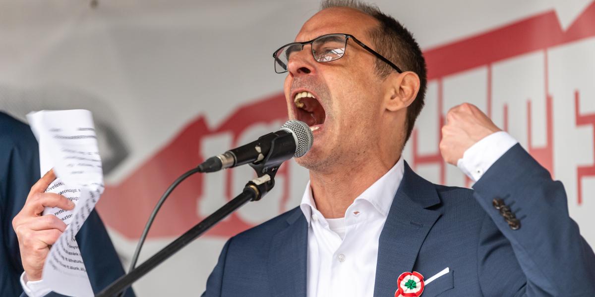 Kovács Gergely az MKKP társelnöke 2025. március 15-én a Szabadság hídon
