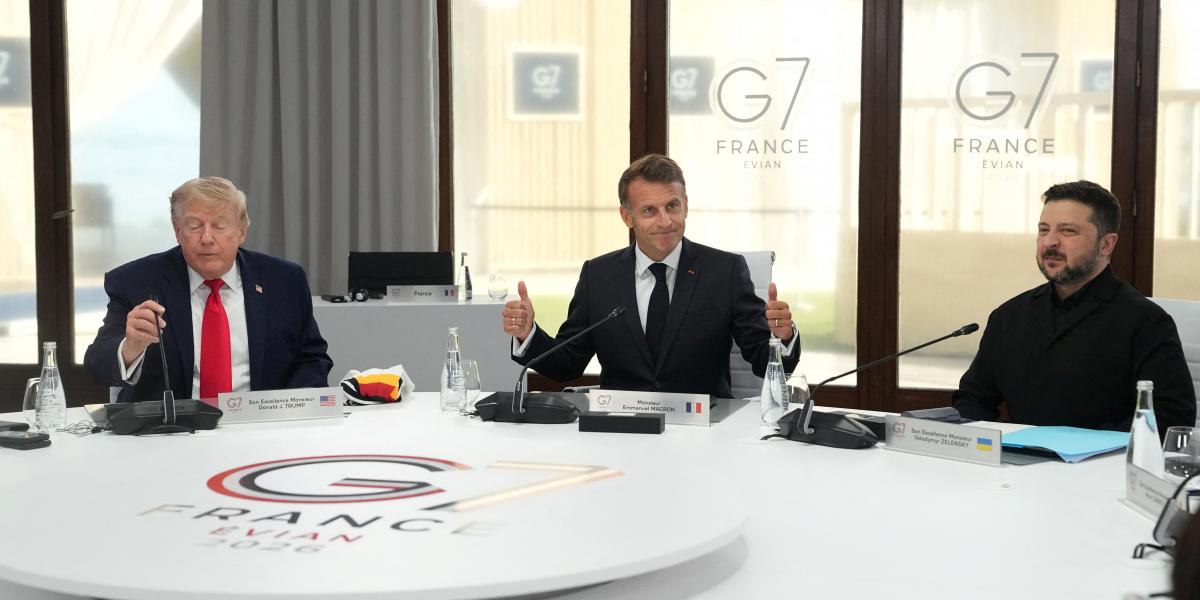 Trump, Macron és Zelenszkij a G7-csúcson június 16-án 