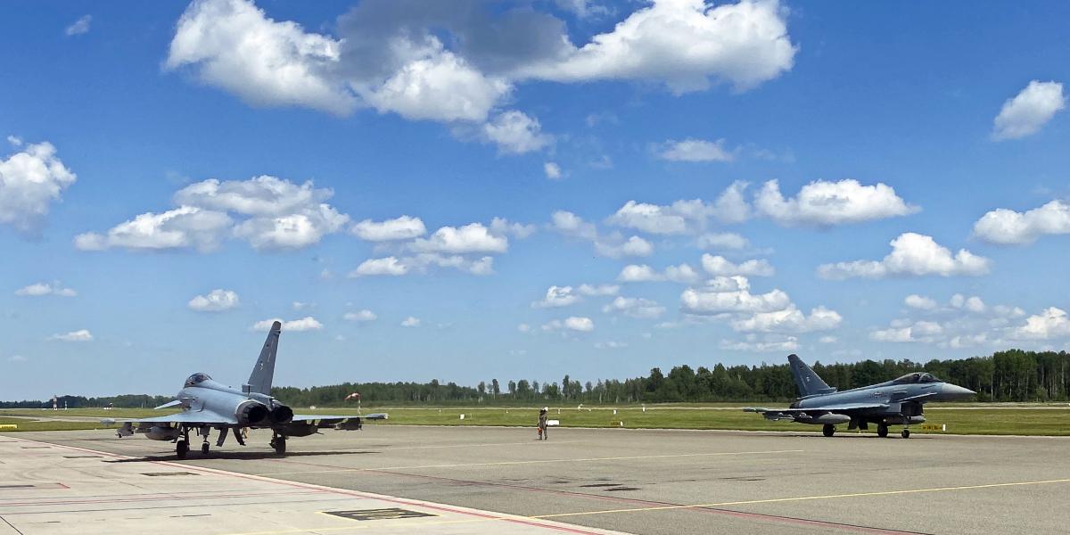 Képünk illusztráció, német Eurofighter vadászgépek  2024. május 21-én a lettországi Lielvarde katonai támaszponton