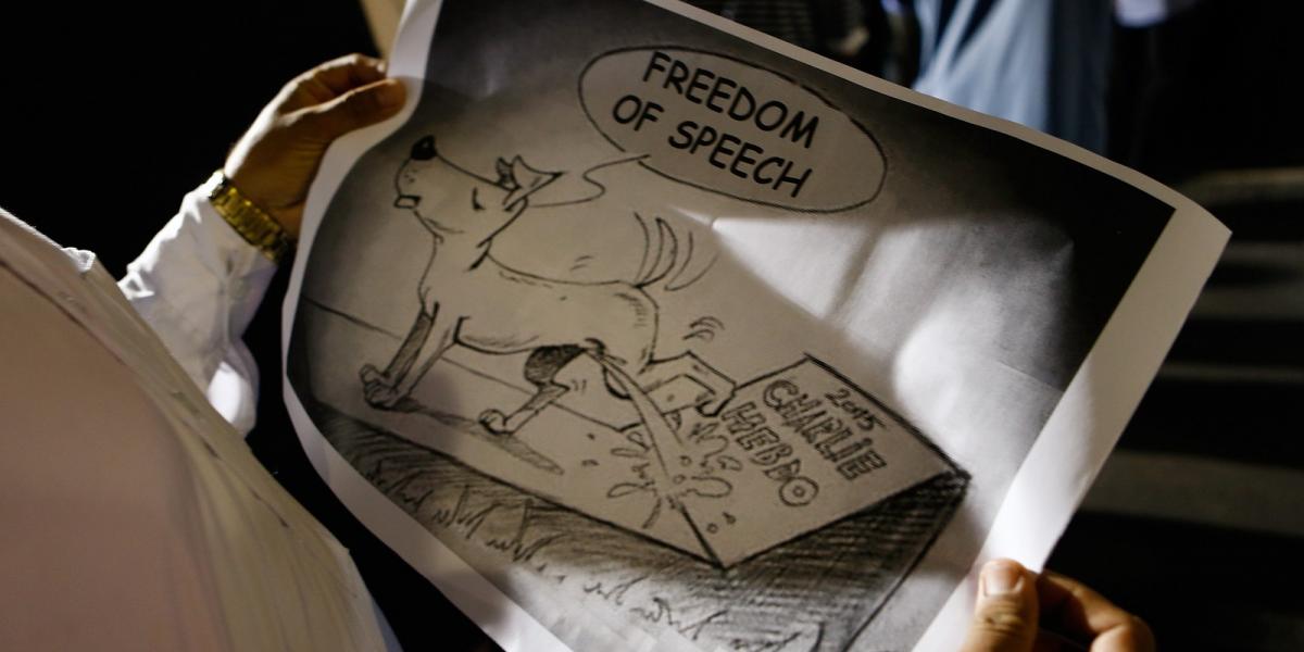 Ezzel a karikatúrával vágott vissza az egyik muszlim a Charlie Hebdo rajzaira. FOTÓ: Daniel Munoz/Getty Images 