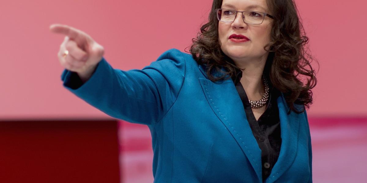 Andrea Nahles, a német szociáldemokraták főtitkára aludni szeretne. Fotó: Carsten Koall/ Getty Images.