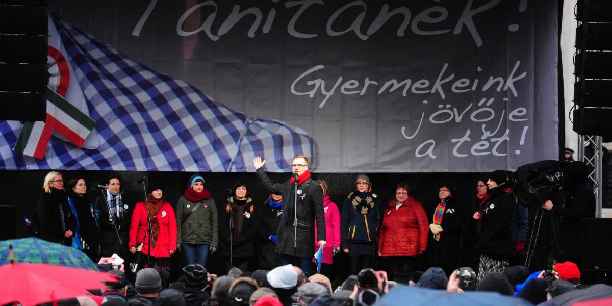 A kép a Tanítanék Mozgalom márciusi tüntetésén készült. FOTÓ: Molnár Ádám