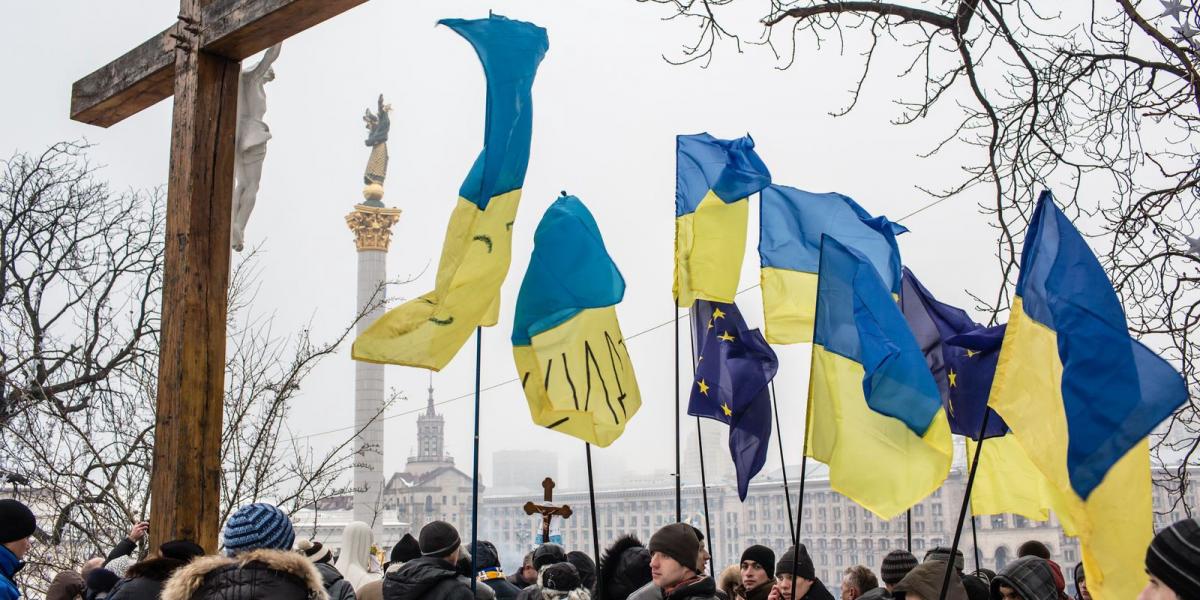 Ukrán zászlók lepték el a Majdan teret FOTÓ: EUROPRESS/GETTY IMAGES/BRENDAN HOFFMAN