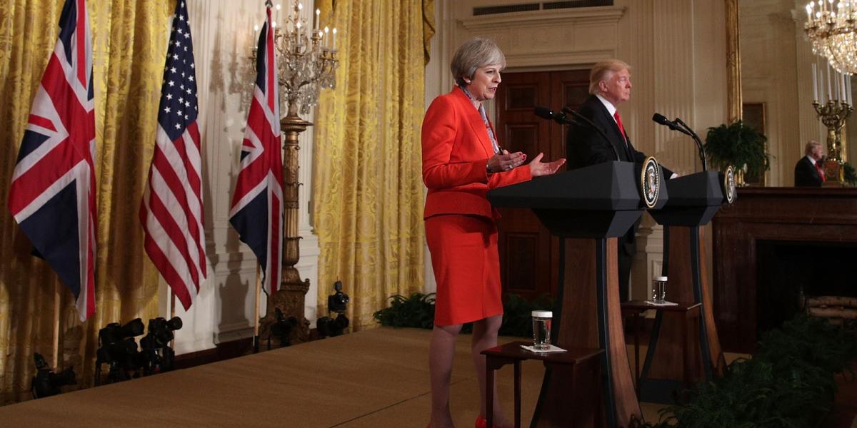 Theresa May közös sajtótájékoztatója Trumppal. FOTÓ: Alex Wong/Getty Images