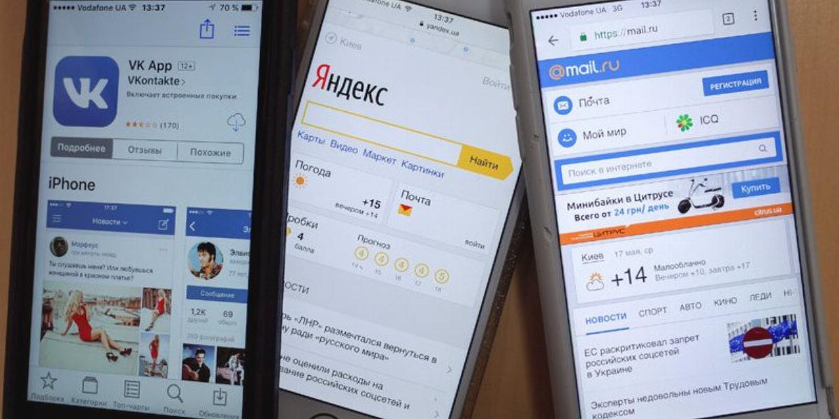 A Mail.ru, a Vkontakte és a Yandex nyitólapjai. Ukrajnából már nem elérhetők.