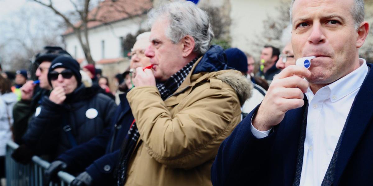 Juhász Péterék demonstrációját akarták ellehetetleníteni a Várkert bazárnál idén februárban FOTÓ: Molnár Ádám