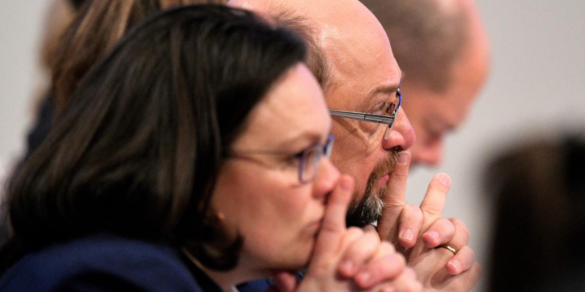 A Nahles–Schulz tandem - Komoly feladat hárul a frakcióvezetőre Fotó: AFP/Sascha Schuermann