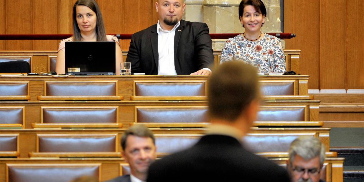 Rétvári Bence, az Emberi Erőforrások Minisztériumának parlamenti államtitkára (háttal) válaszol Ander Balázs (szemben) képviselő