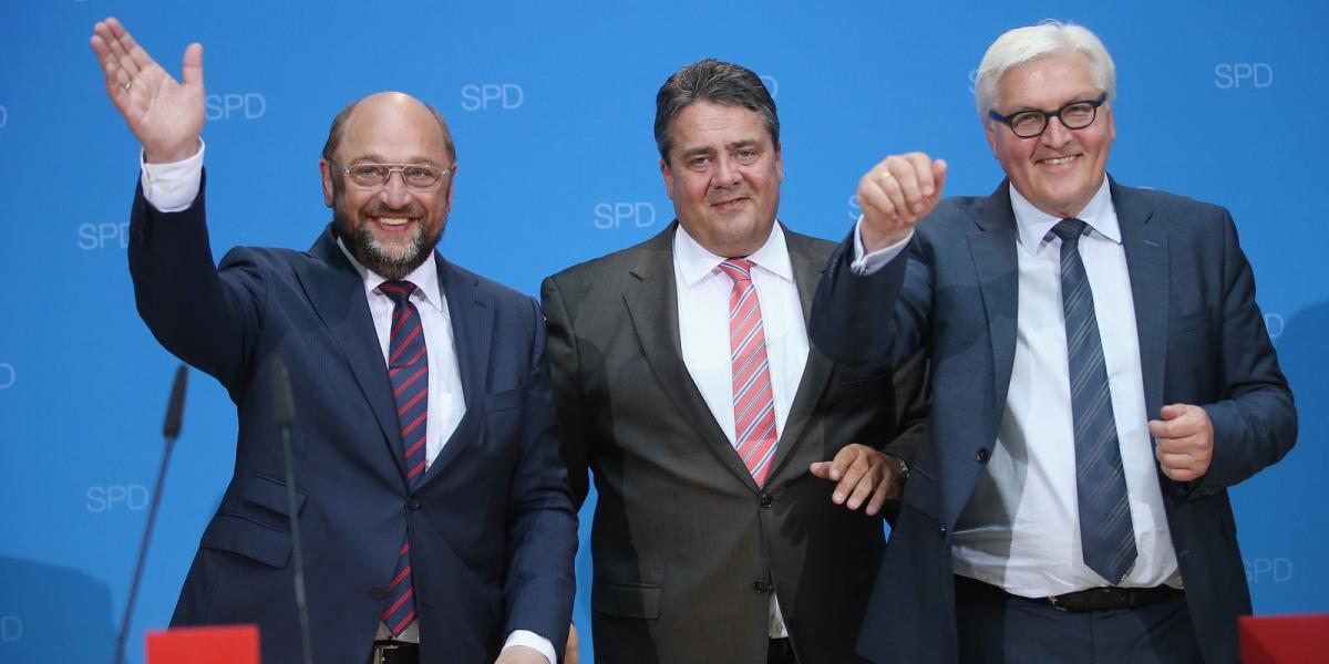 Az SPD berlini központjában nagy elégedettséggel fogadták az eredményt. Martin Schulz szerint "nagy nap ez" az SPD számára.Fotó: