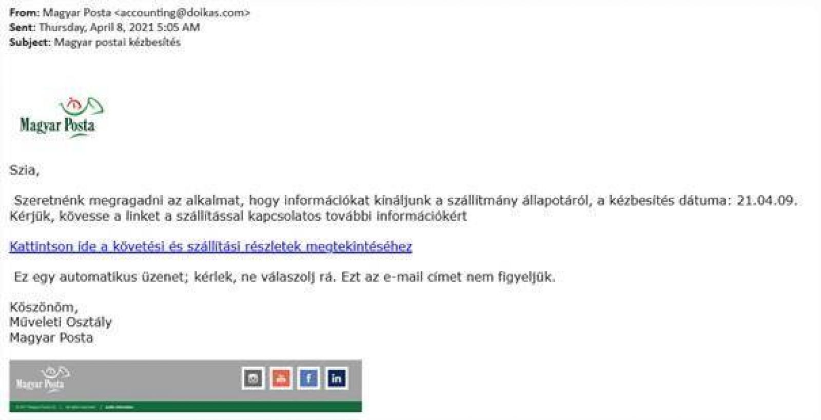 Az egyik hamis e-mail