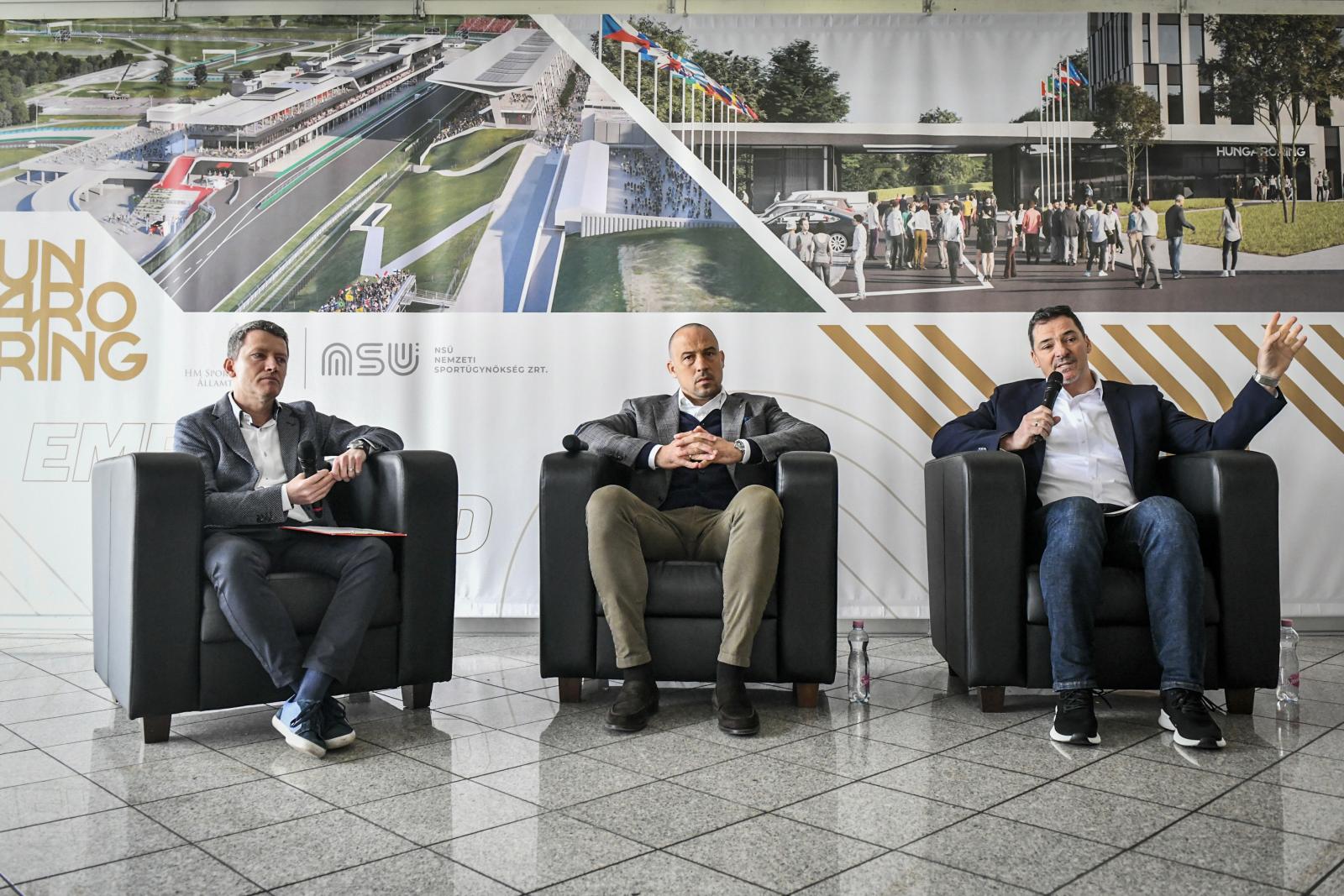 Wéber Gábor moderálása mellett Schmidt Ádám sportért felelős államtitkár és Gyulay Zsolt, a Hungaroring Sport Zrt. elnöke ismertette a projekt részleteit