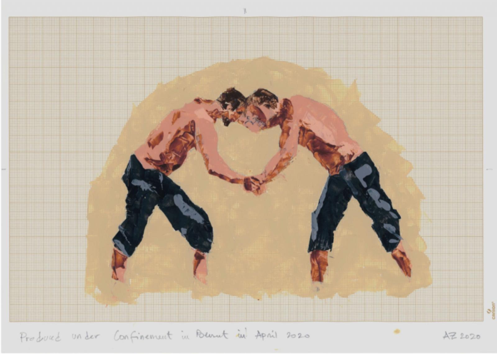 A libanoni Akram Zaatari a hagyományos török olajbirkózást dolgozta fel tizenhat akrilrajzon