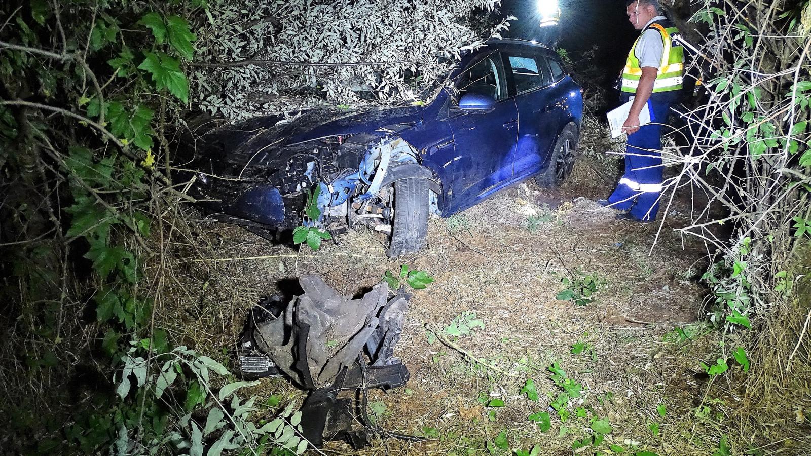 A fának csapódó autó roncsa, sofőrjén már nem lehetett segíteni