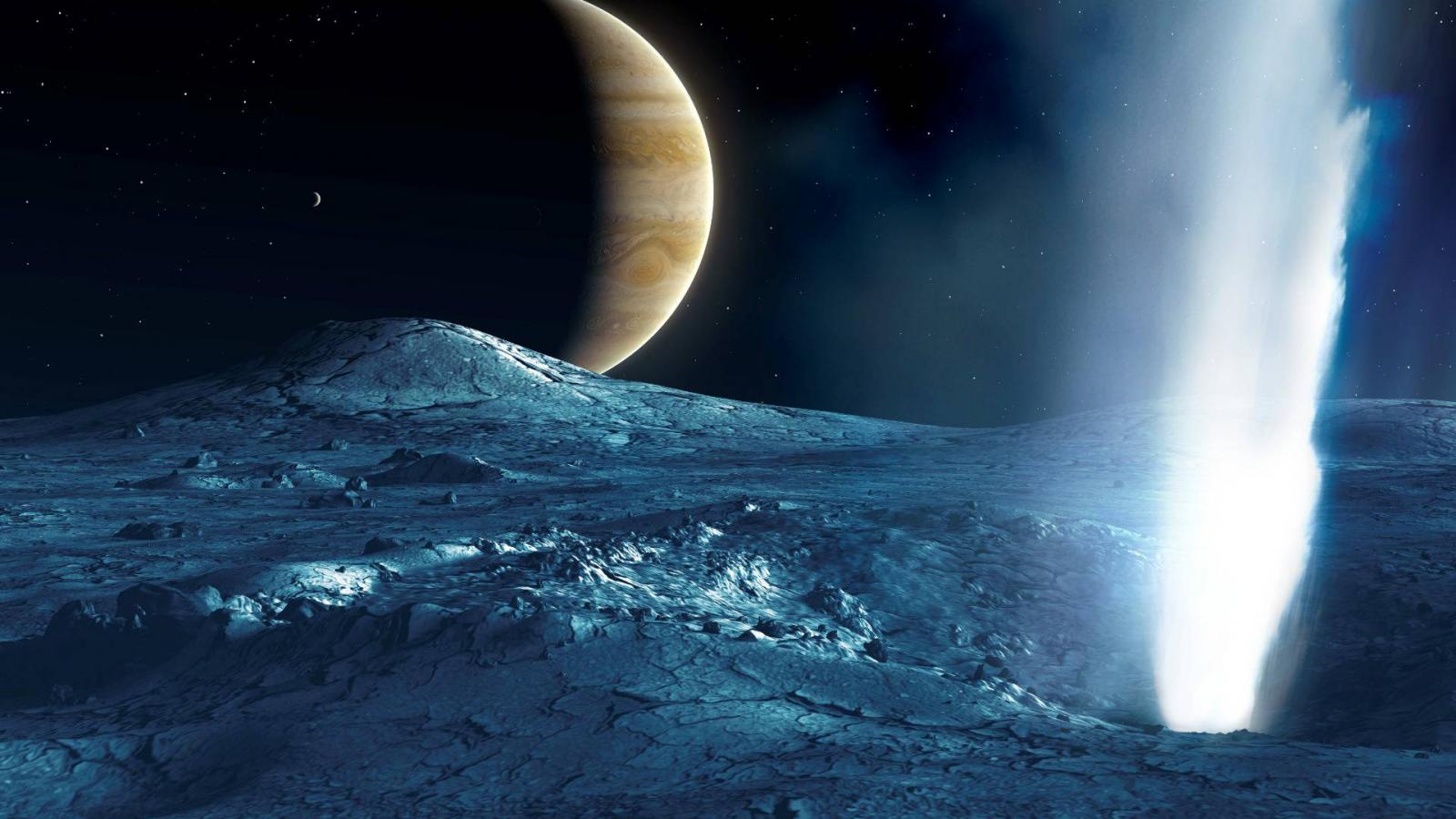 Illusztráció: Gejzír a Jupiter Európé nevű holdján