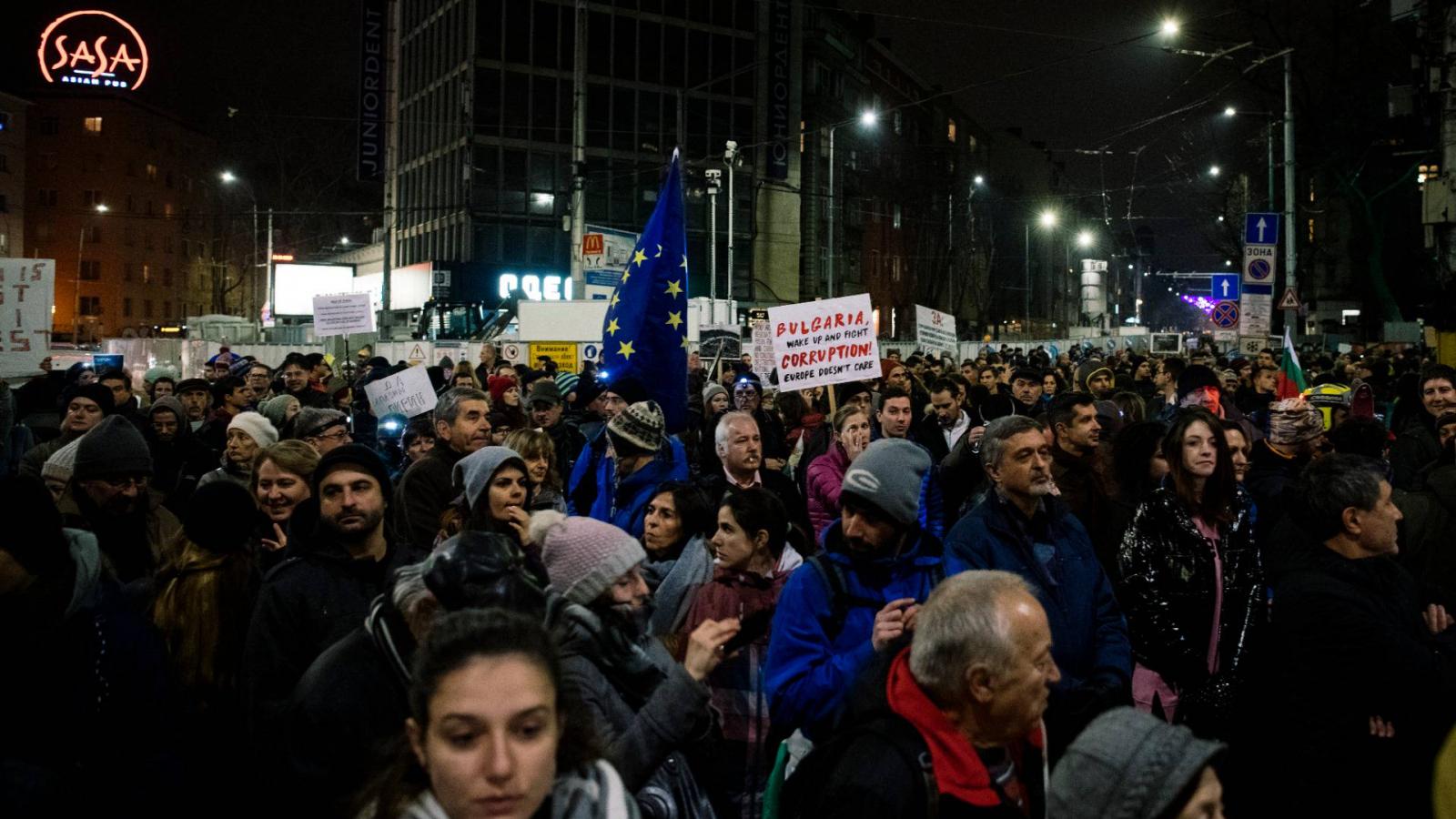 Korrupció ellenes tüntetés Szófiában 2018 januárjában