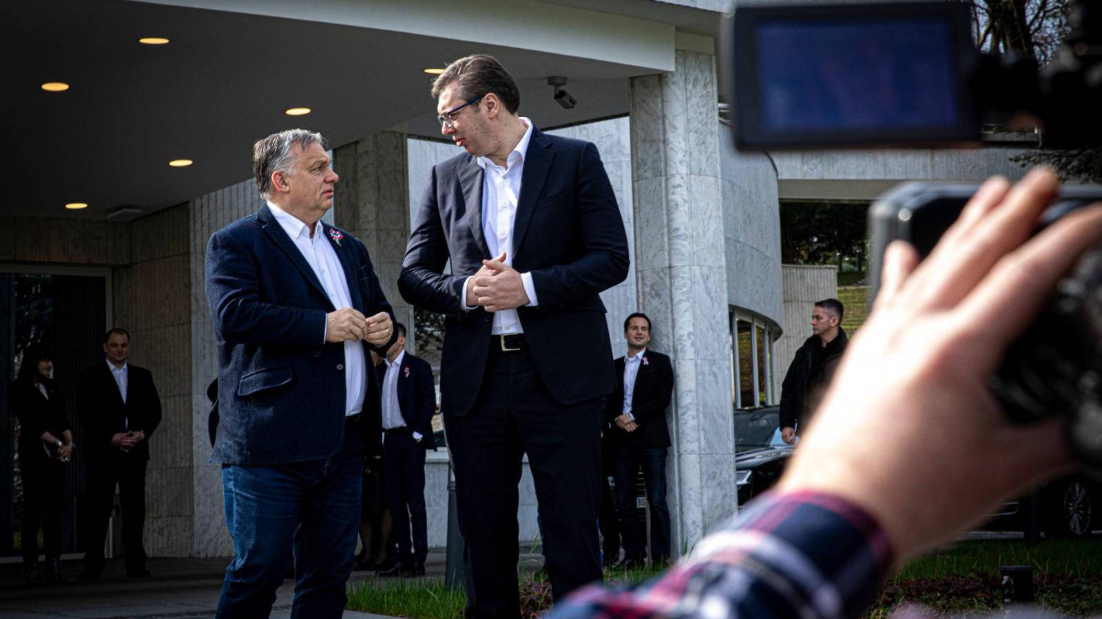 Orbán Viktor miniszterelnököt fogadja Aleksandar Vucic, Szerbia elnöke Belgrádban