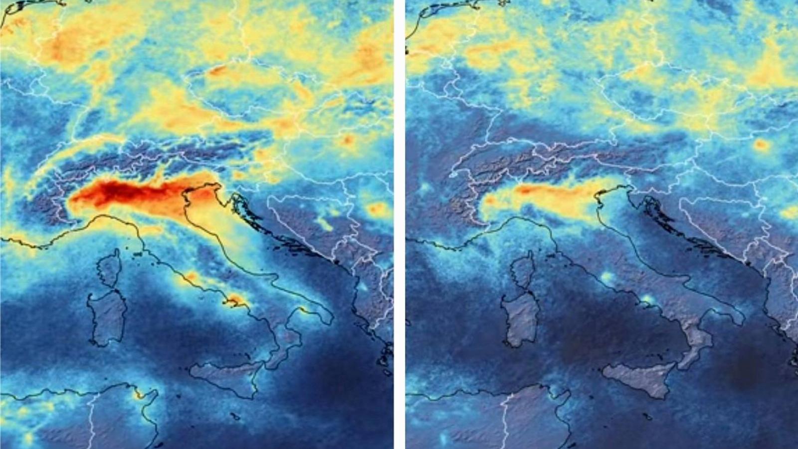 Észak-Olaszország: Jól látható a levego tisztulása az űrben készült felvételen