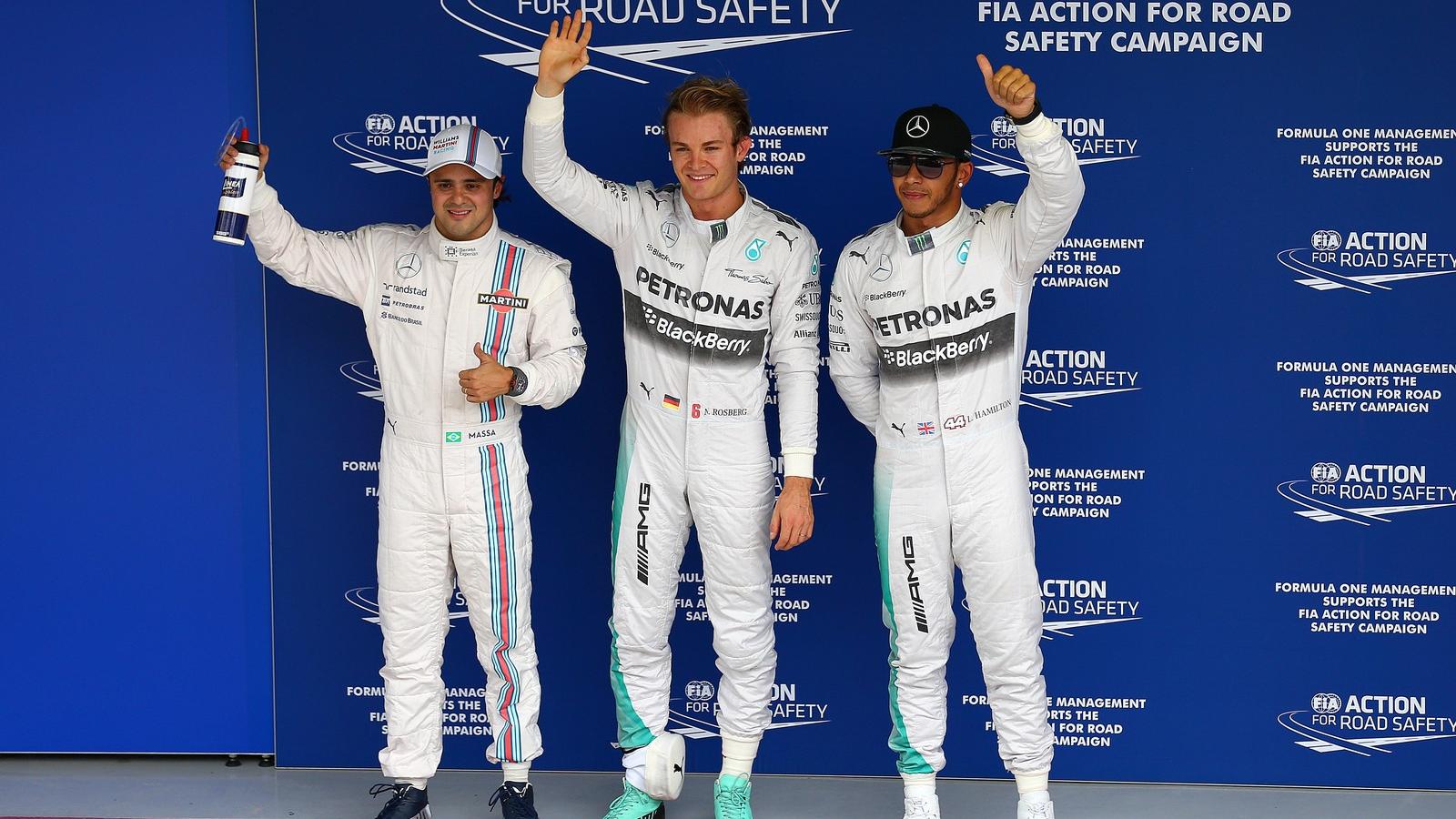 Felipe Massa, Nico Rosberg, Lewis Hamilton/Getty Images