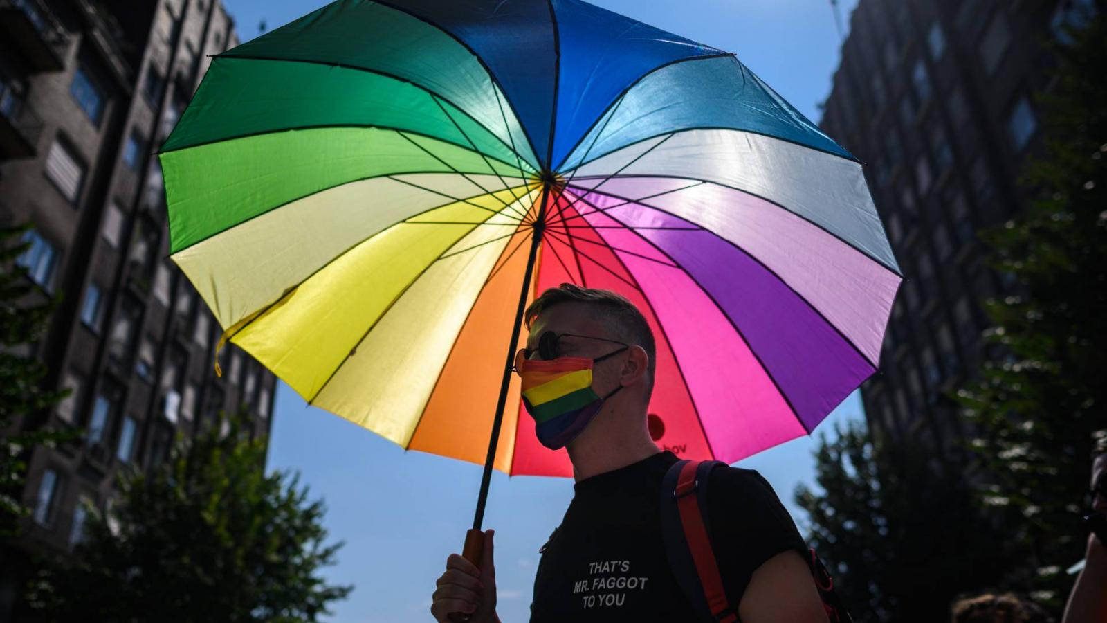 Pride felvonulás Budapesten a Madách Imre téren, 2021 július 24-én.