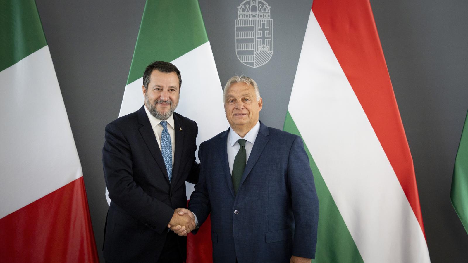 Orbán Viktor miniszterelnök fogadja Matteo Salvini olasz miniszterelnök-helyettest, infrastrukturális és közlekedési minisztert, a Liga párt vezetőjét a Karmelita kolostorban 2024. szeptember 20-án