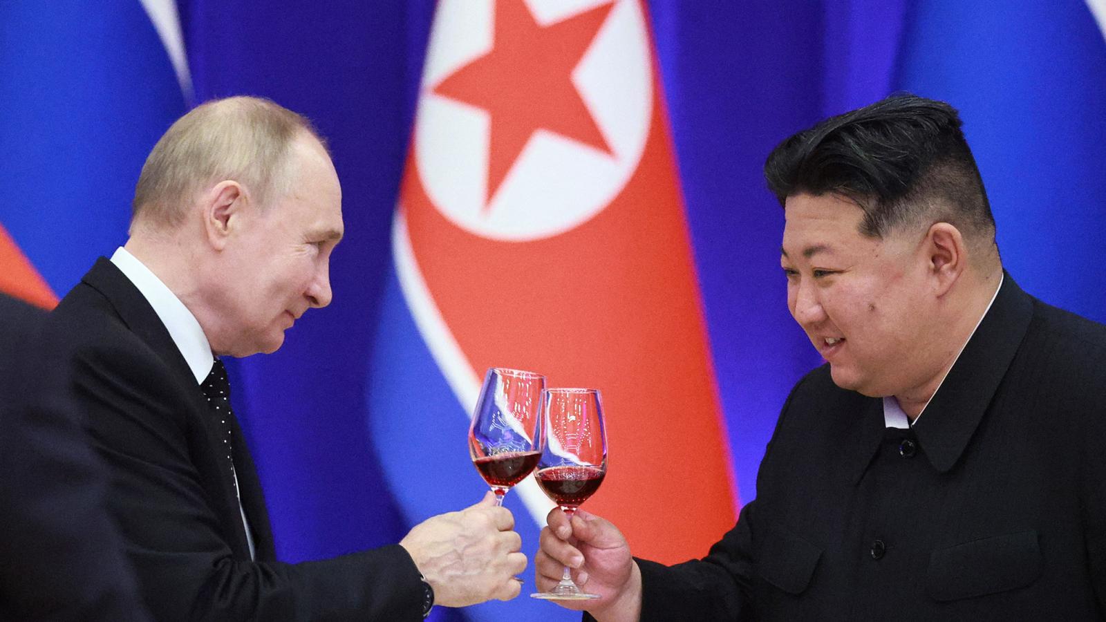 Vlagyimir Putyin és Kim Dzsongun egy 2024-es felvételen
