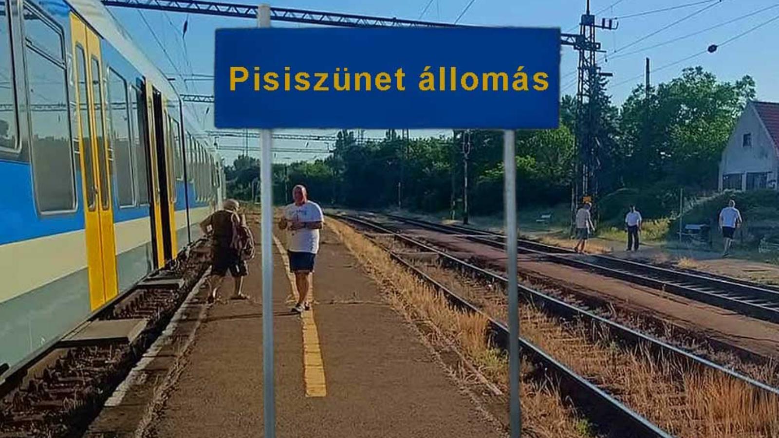 Szabadbattyán, sárga-jelzés. Az elővárosi motorvonatok mellékhelyiségének a kapacitását nem a balatoni viszonylatra tervezték. Vagy csak a kommunista bagázs szabotálta el a Napfürdő Expressz menetrendet előre megfontolt dinnyére sörözéssel 