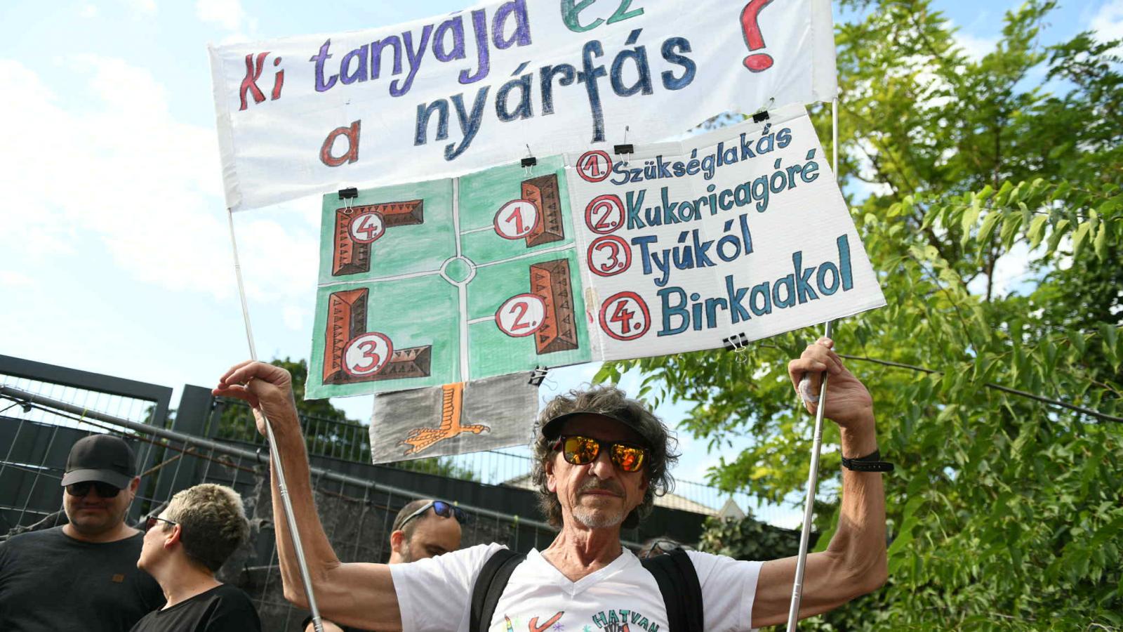 Résztvevő Hadházy Ákos augusztus 2-i hatvanpusztai tüntetésén 