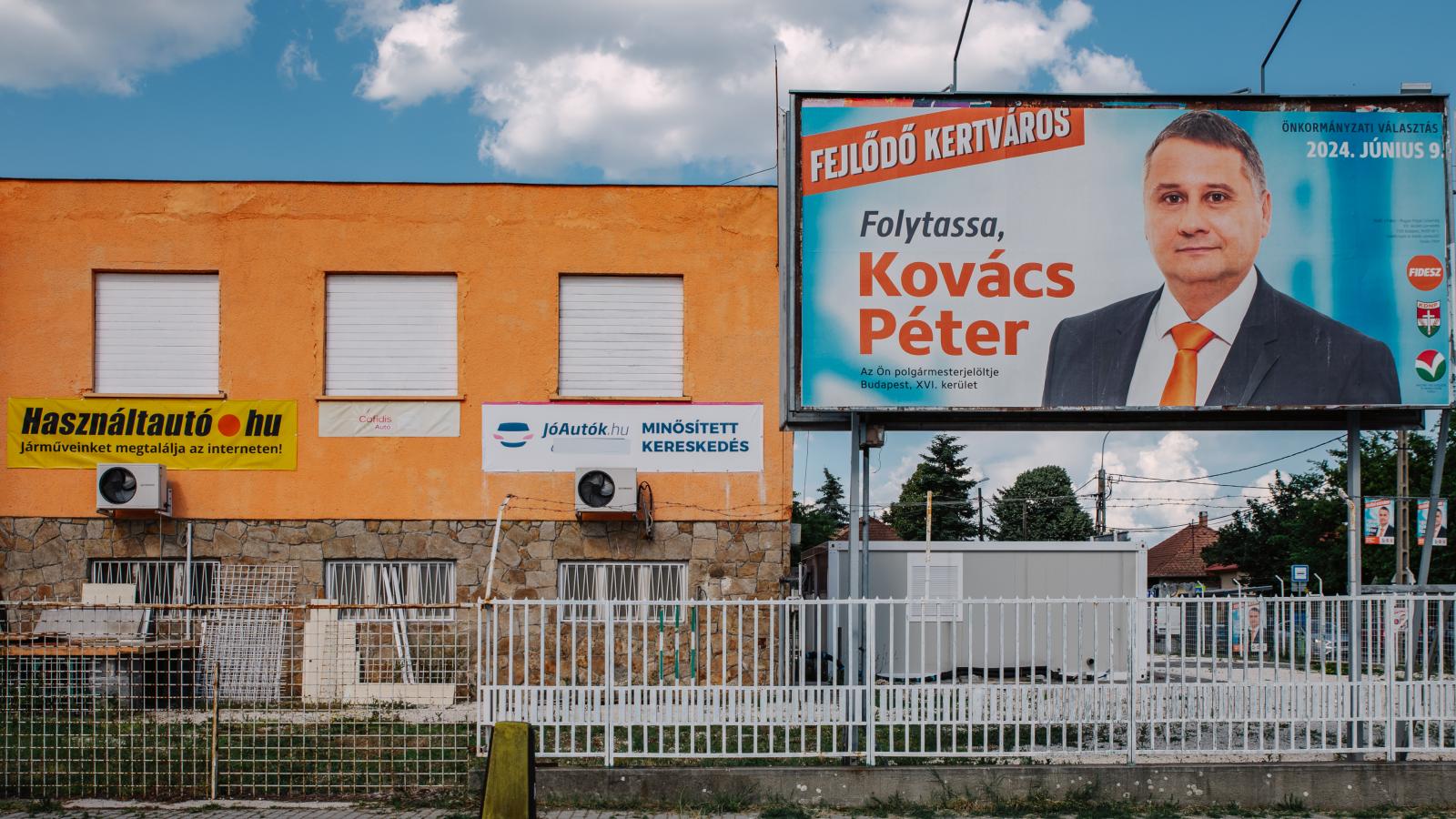 A jelenlegi fideszes polgármester, Kovács Péter választási plakátja 2024-ben