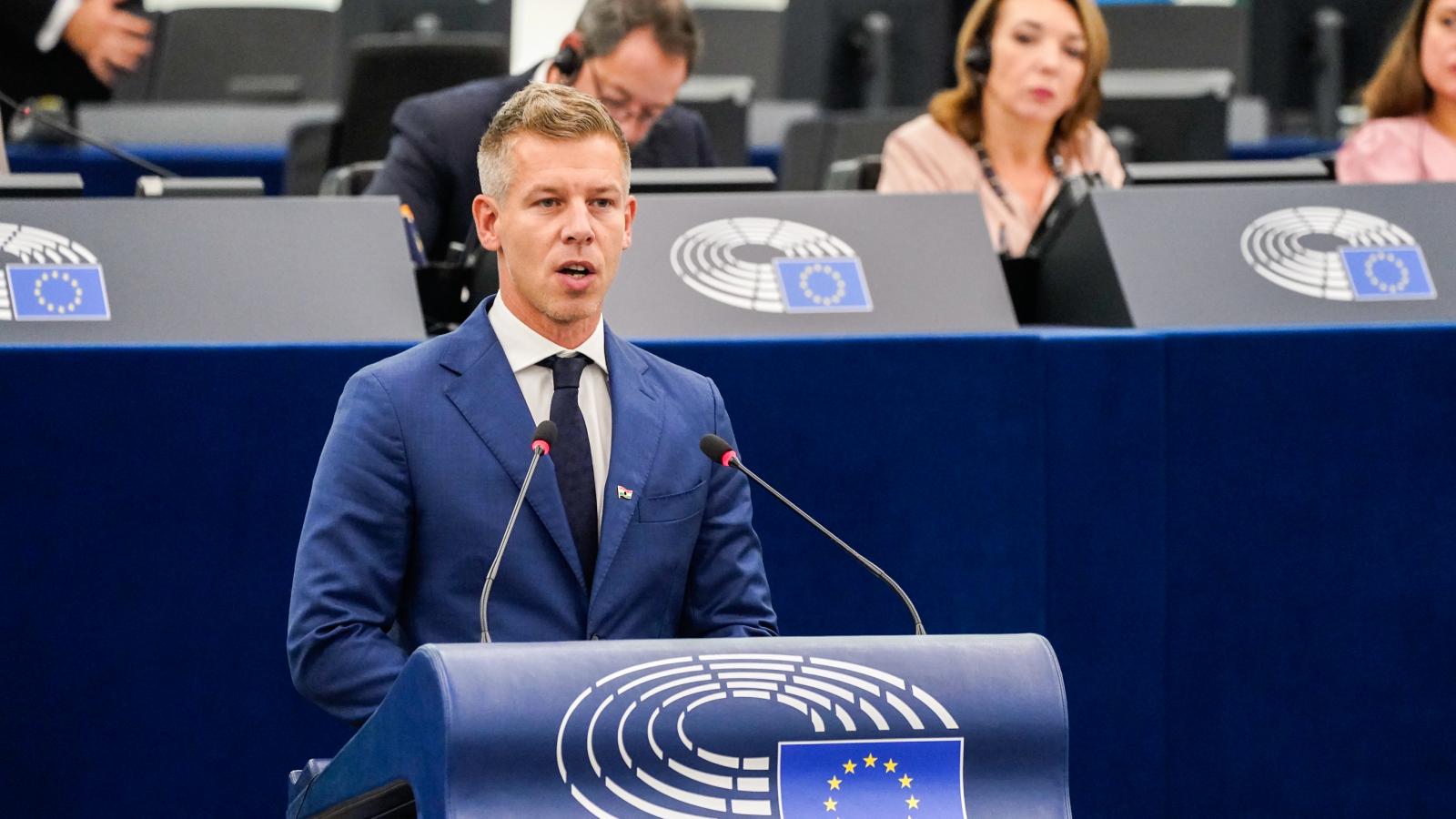 Magyar Péter az Európai Parlamentben 2024. október 9.-én.