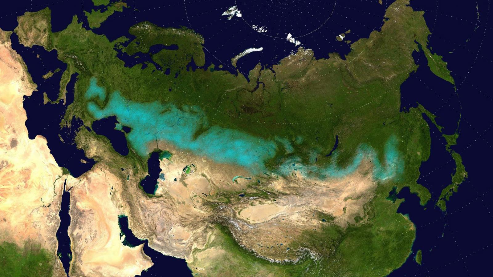 Az ugor–magyar szétválás után őseink a sztyeppén (a műholdképen a világoszöld terület) folytatták életüket