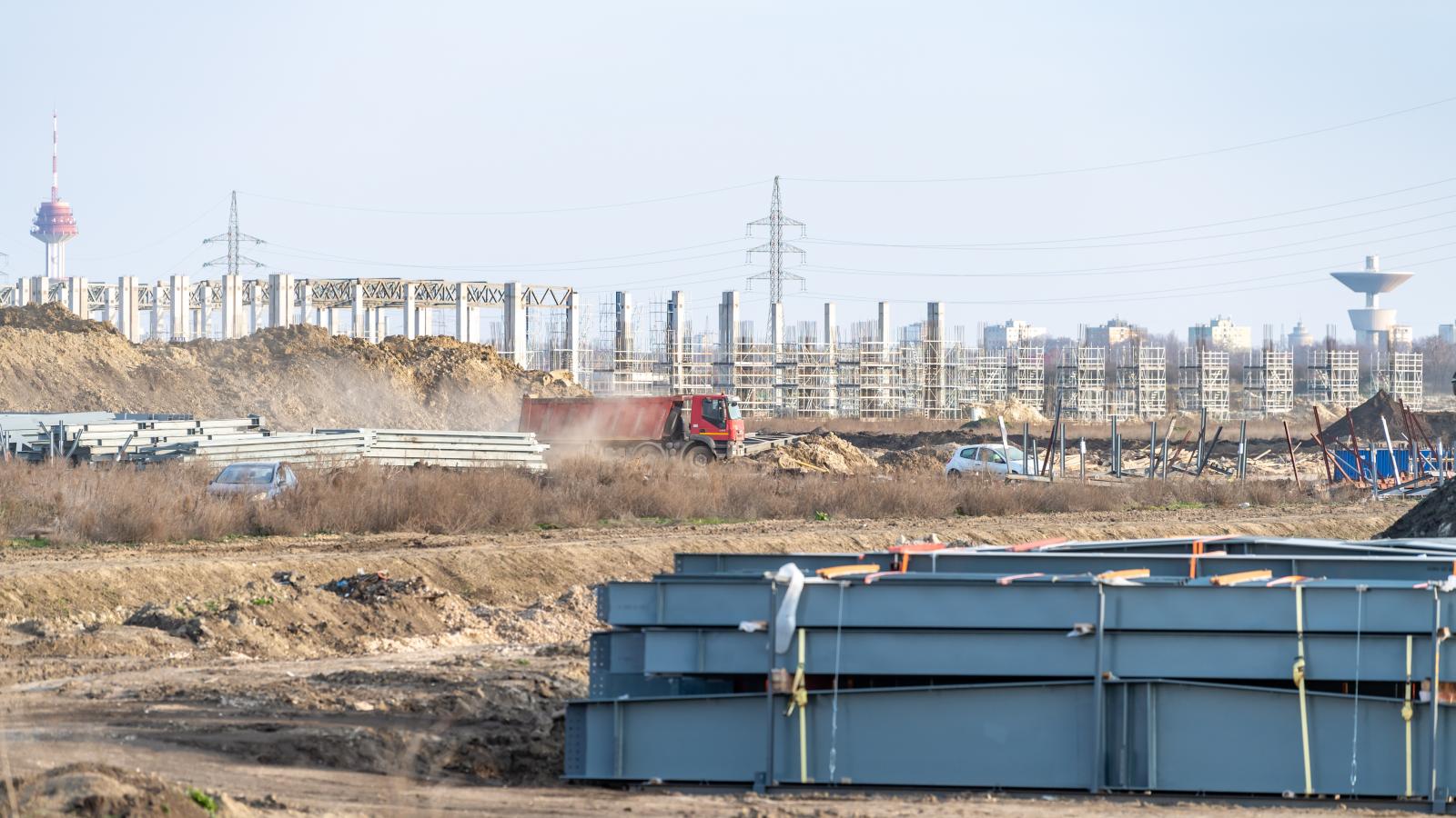 BYD gyár építési területe Szeged határában 2025. február 7-én