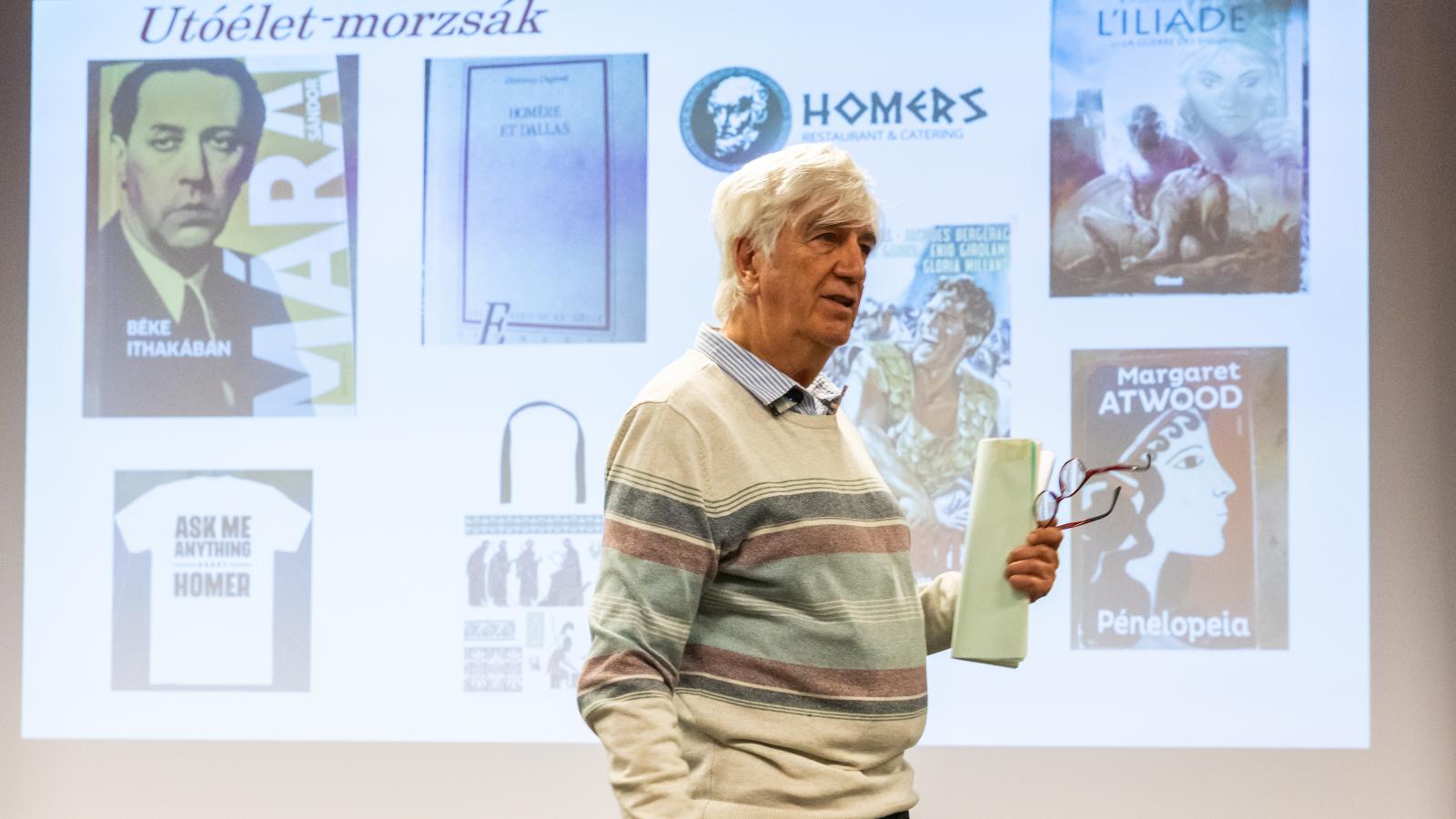 Karsai György az előadásában a homéroszi eposzok utóéletéről is beszélt, például Márai Sándor 1952-es Béke Ithakában és Margaret Atwood 2005-ös Pénelopeia című regényeiről