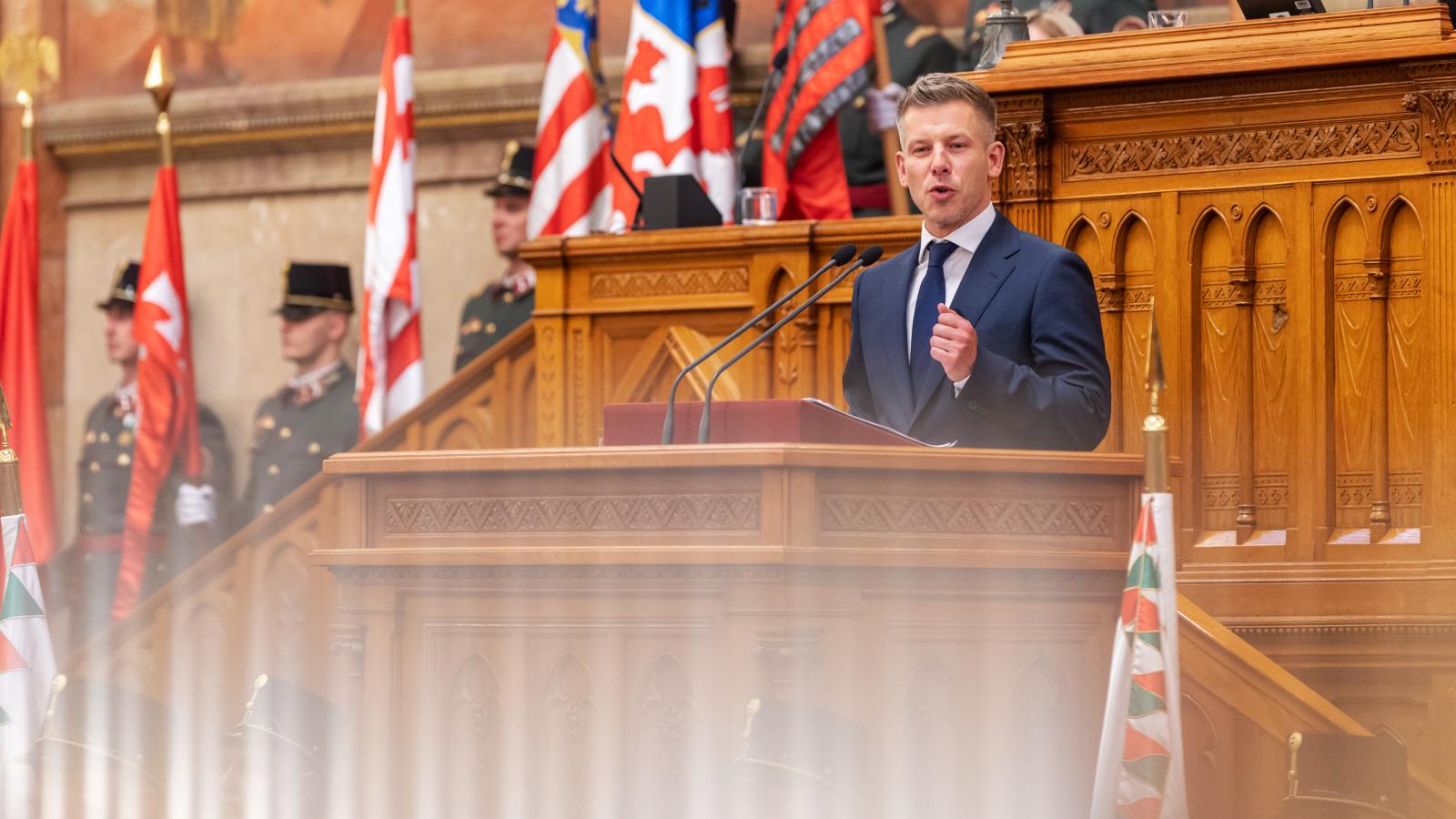 Magyar Péter az Országgyűlés alakuló ülésén, 2026. május 9-én.