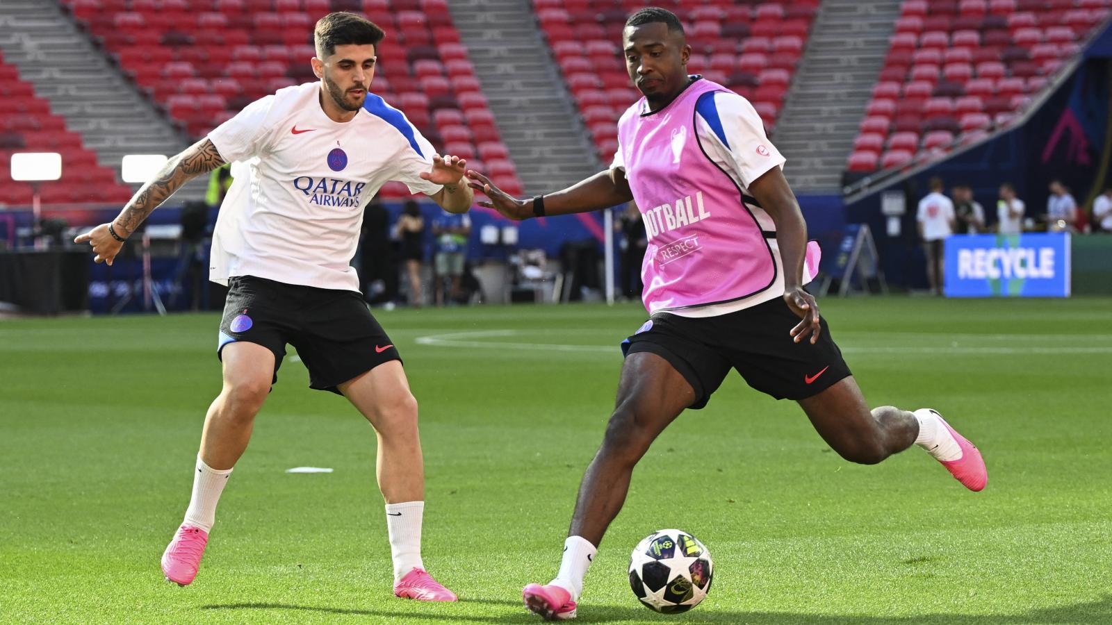 Marquinhos és Dembélé a PSG péntek esti edzésén próbálják fenntartani a motivációt a döntőig