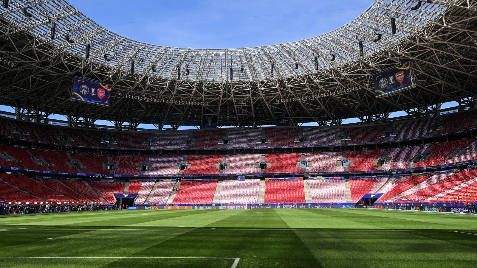 A május 30-ai budapesti UEFA Bajnokok Ligája (BL) labdarúgó döntő helyszíne, a Puskás Aréna 2026. május 29-én