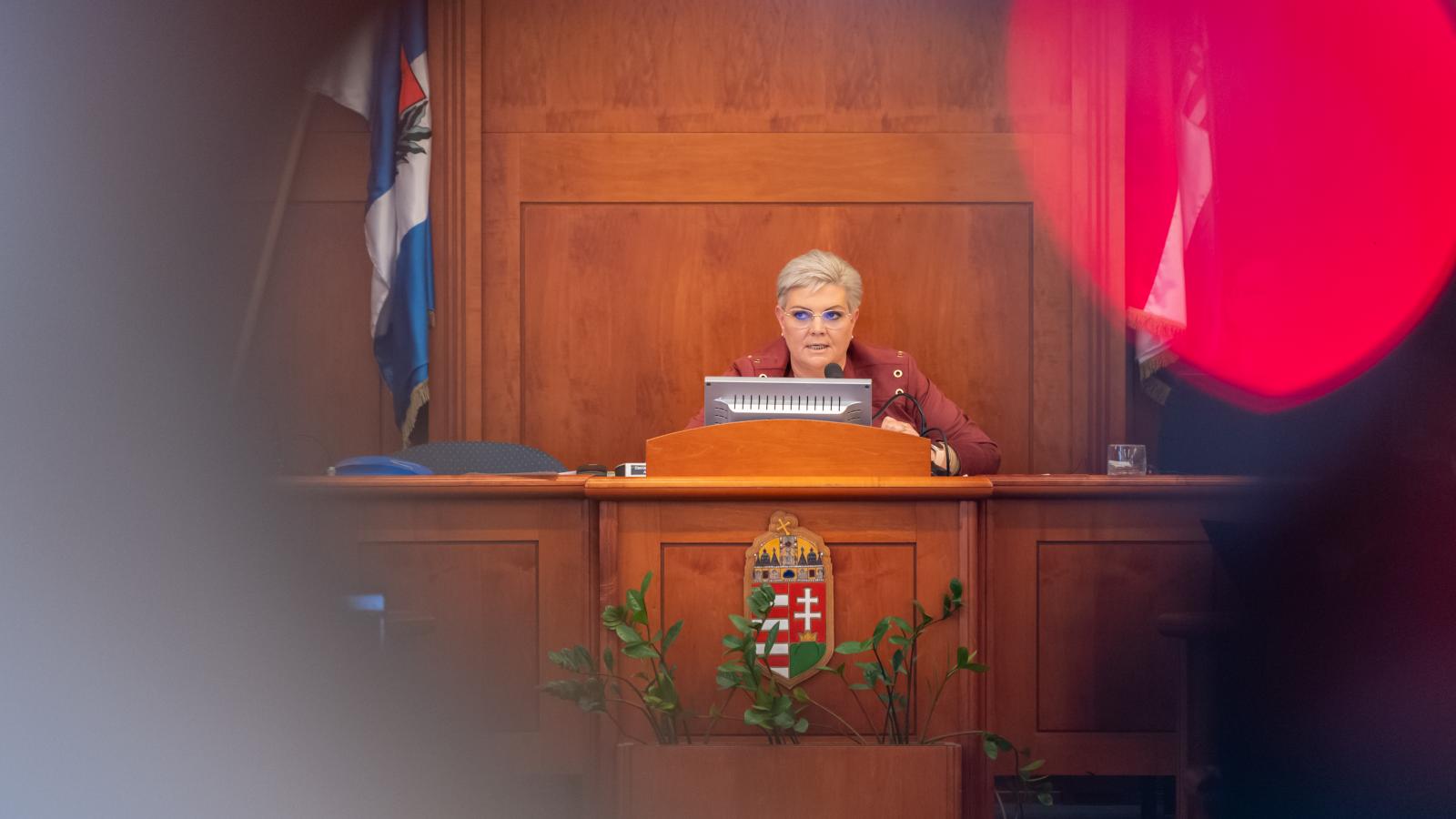 Cserdiné Németh Angéla polgármester a XV. kerületi önkormányzat egy korábbi ülésén