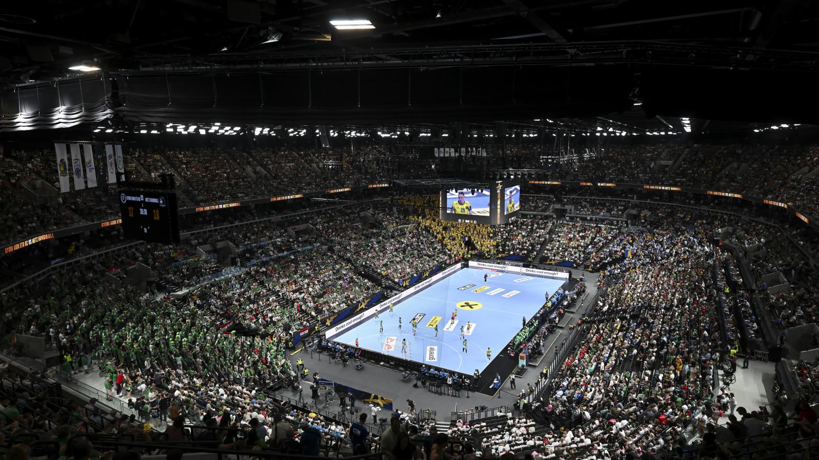 Az MVM Dome enteriőrje a női kézilabda Bajnokok Ligája döntője alatt, 2026. június 7-én