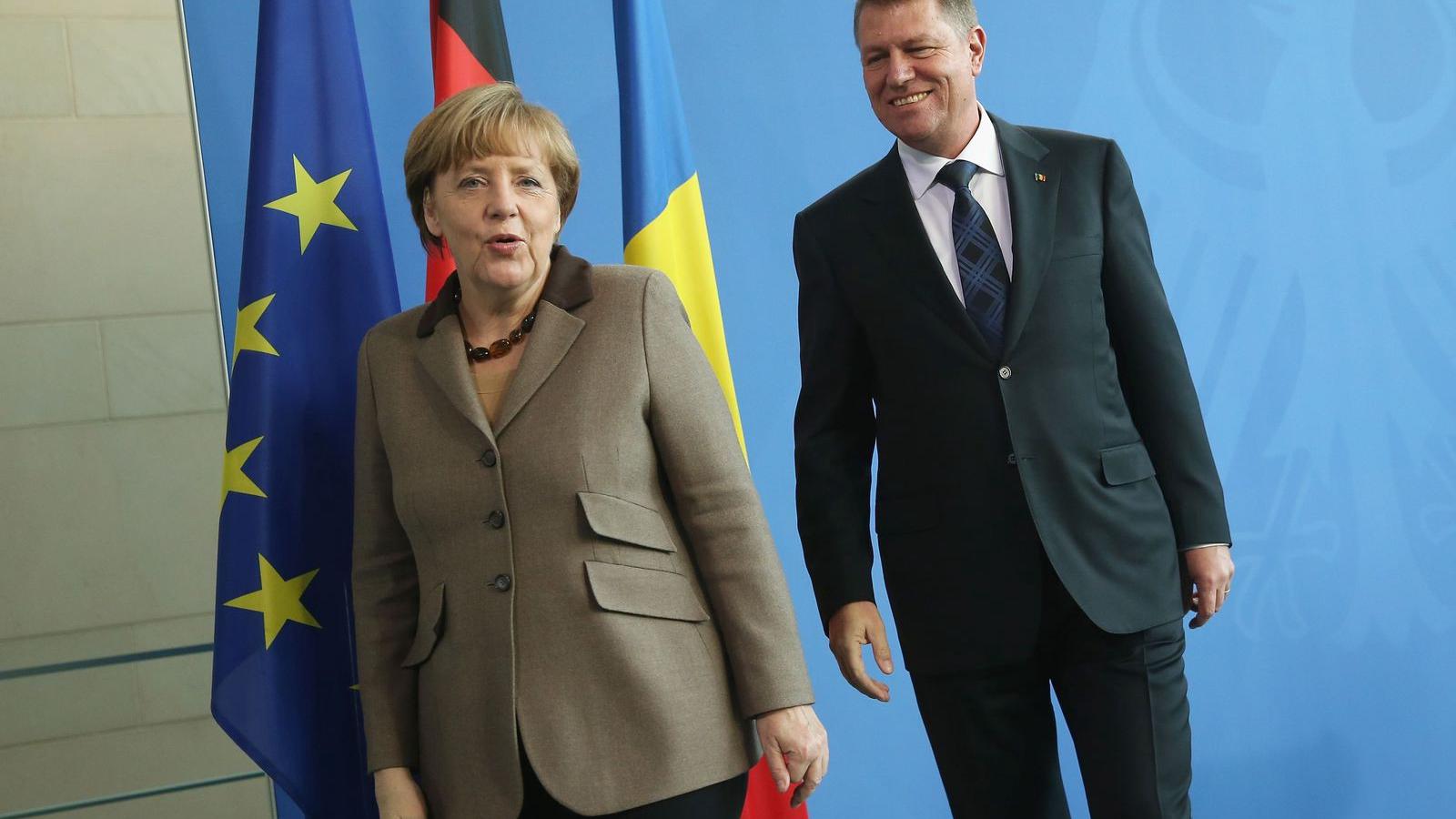 Angela Merkel és Klaus Johannis a berlini sajtóértekezlet előtt FOTÓ: EUROPRESS/GETTY IMAGES/SEAN GALLUP